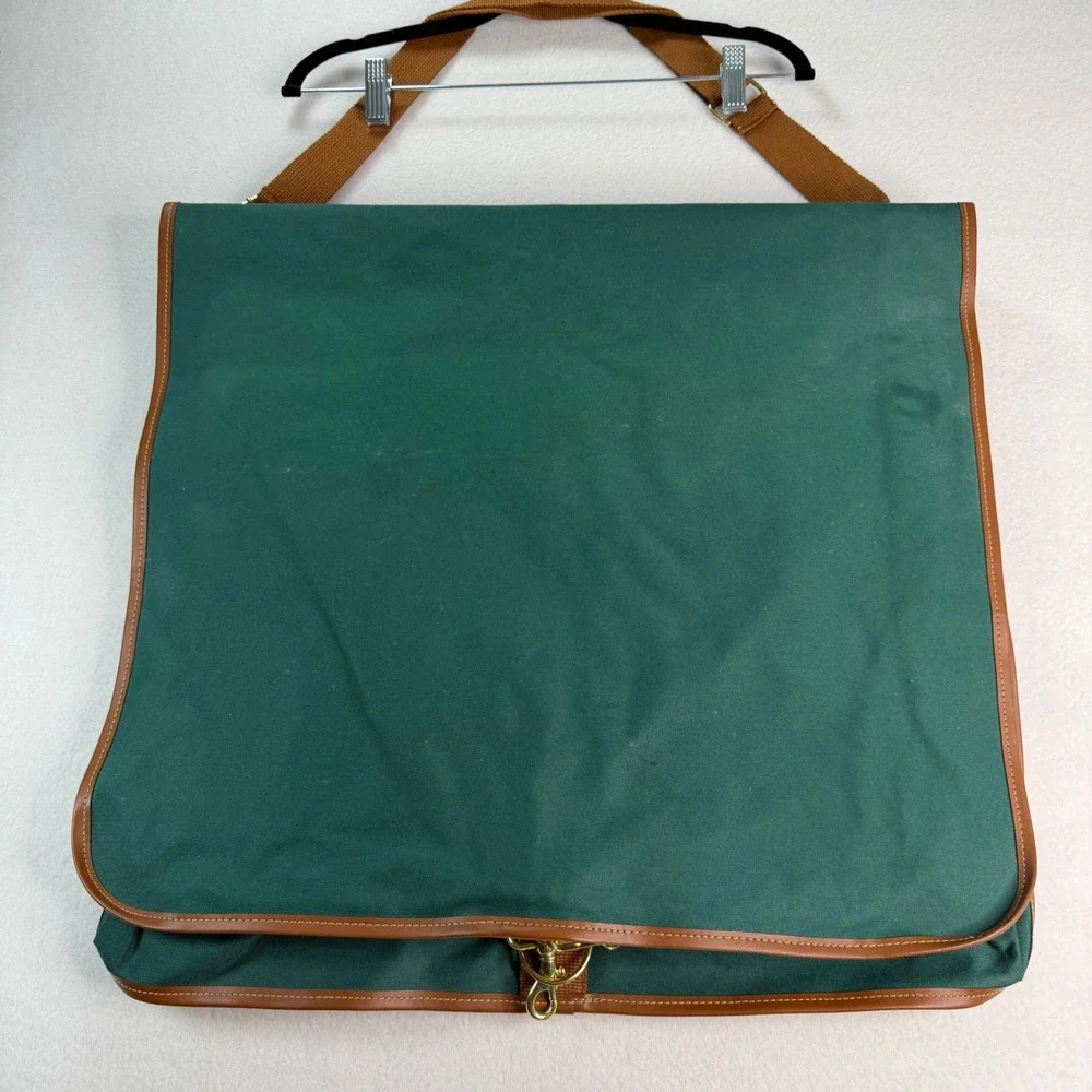 Polo Ralph Lauren Green Canvas Leather Trim Garment Bag Suit Carrier Travel Bag